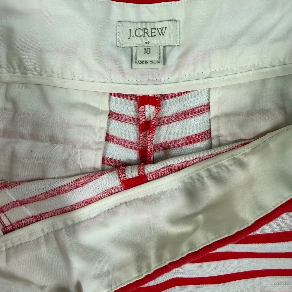 J.Crew Womens Size 10 Red White Striped Cotton Linen Shorts Nautical 46966‎